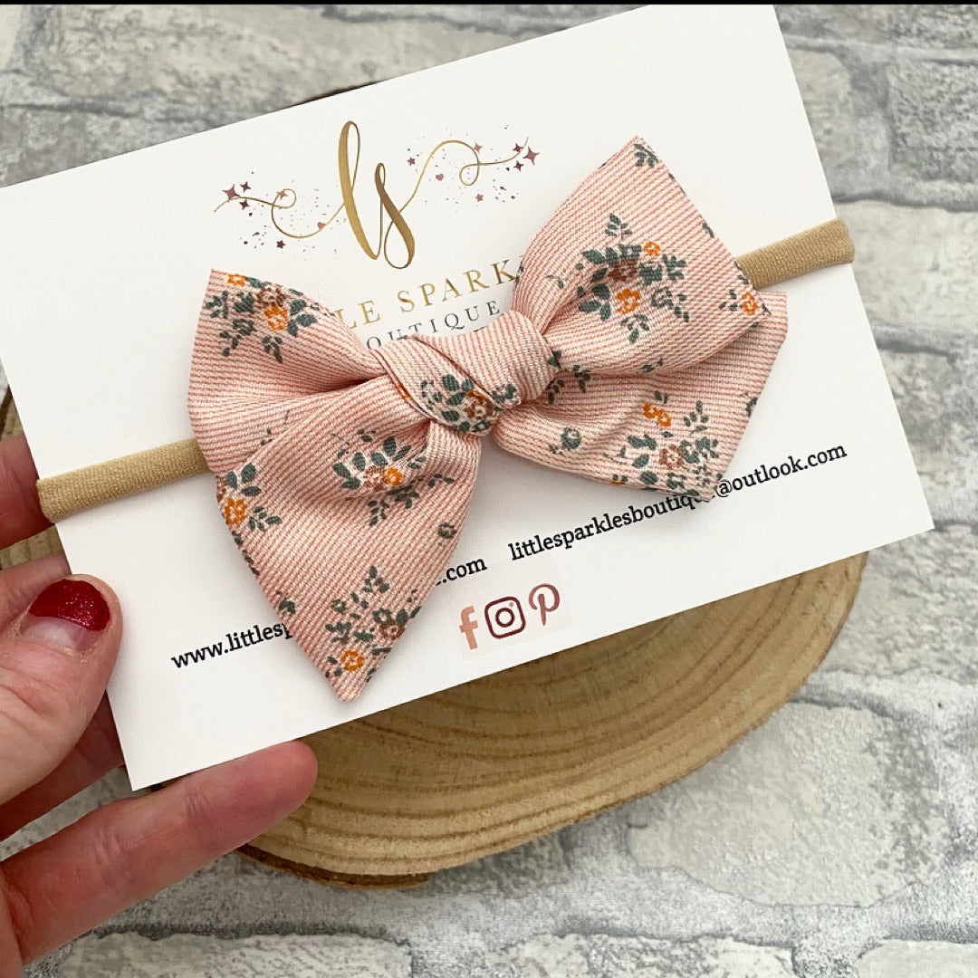 Peach Floral Tie Bow