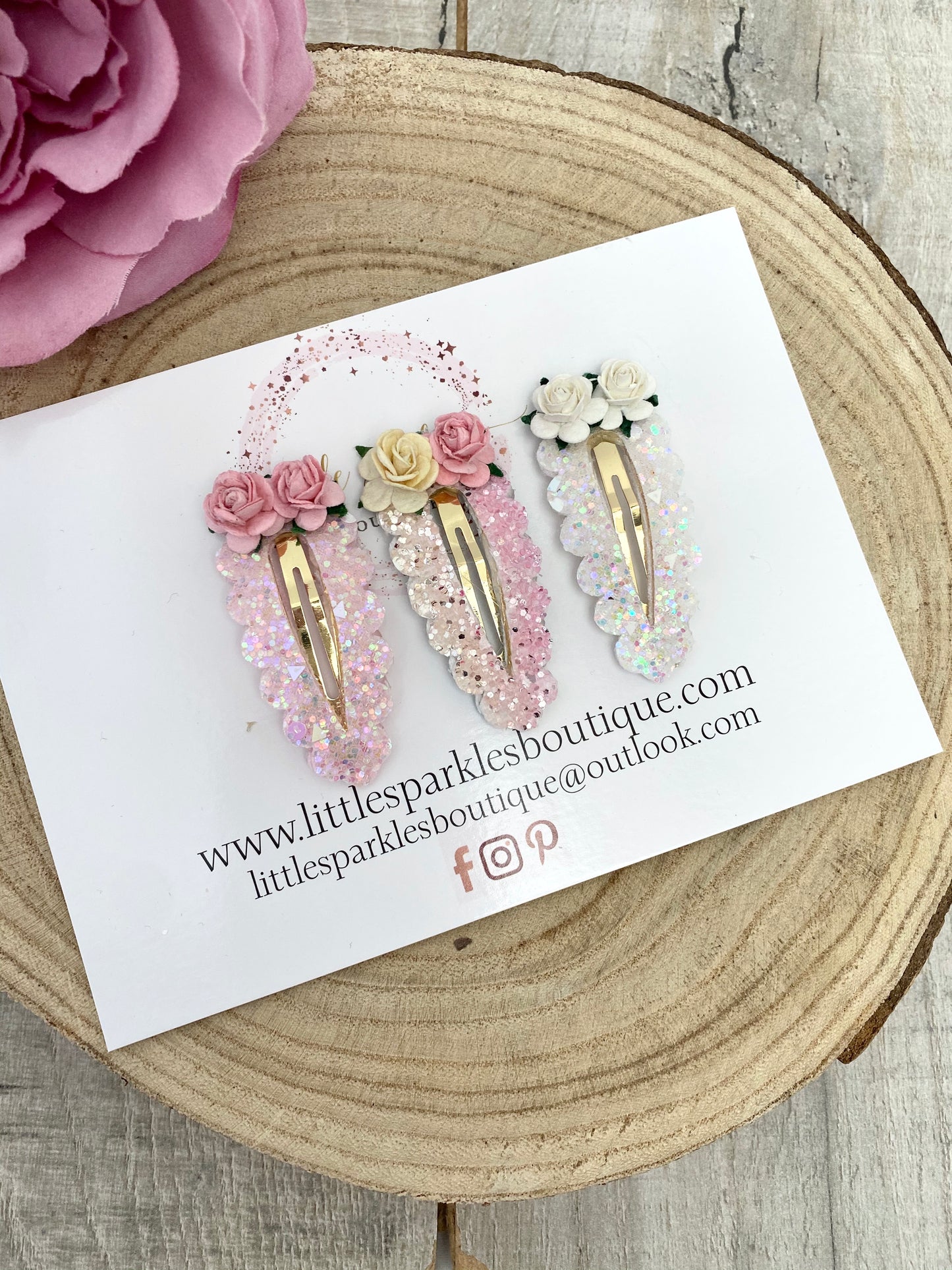 Pink, Rainbow And White Snap Clip Set