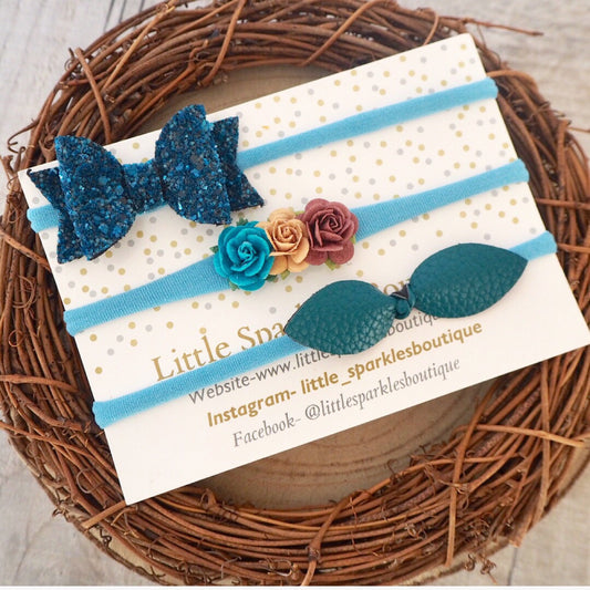 Teal Floral Bow Set