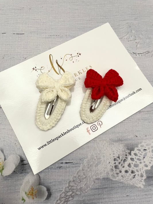 Christmas Crochet Bow Snap Clips