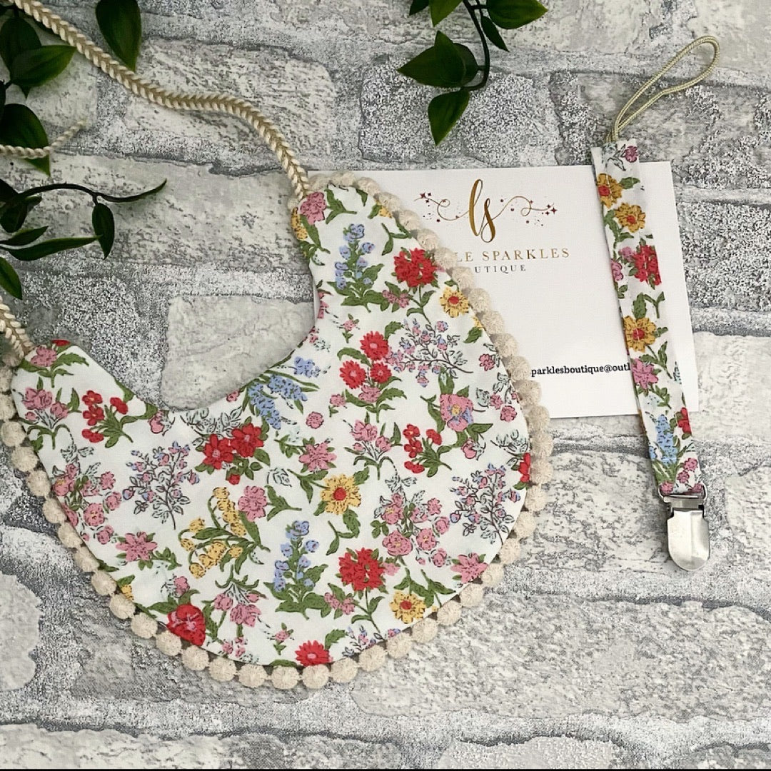 Floral Bib And Dummy Clip