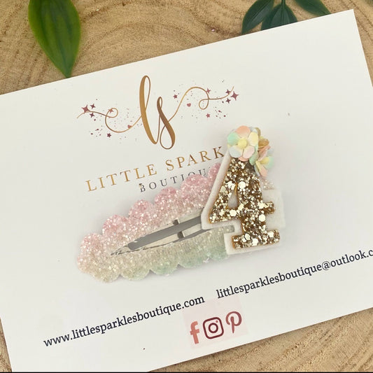 Large Rainbow Birthday Snap Clip (any number)