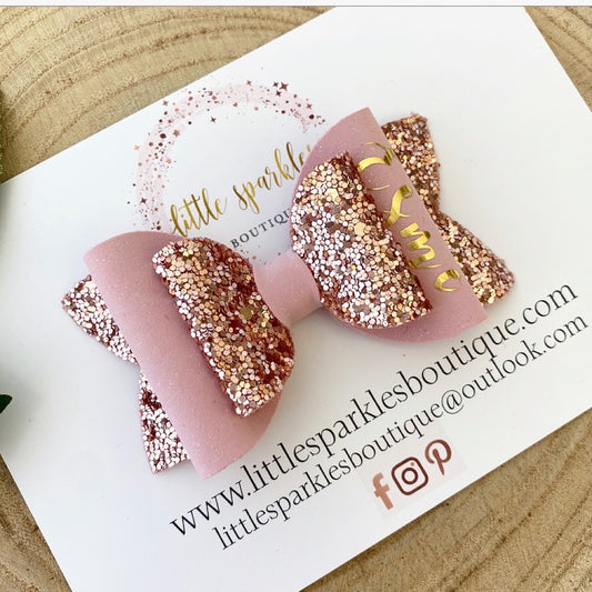 Pink And Rose Gold Personalised Bow