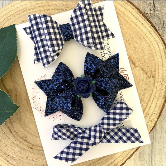 Navy School Bow Set