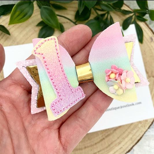 Rainbow 1st Birthday Bow
