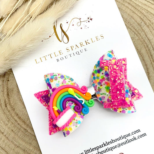 Rainbow Neon Birthday Bow