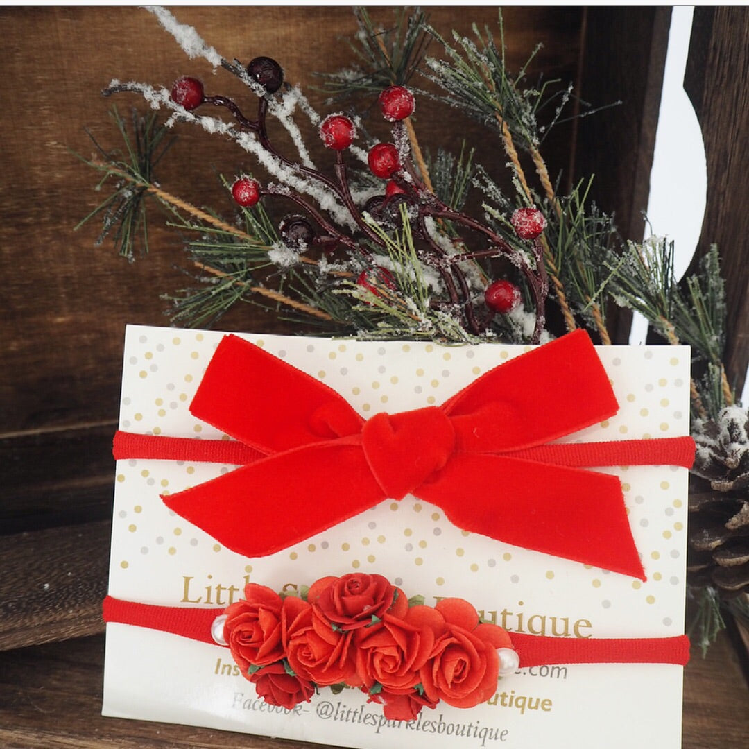 Velvet Tie And Flower Headband Set