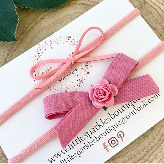 Pink Dusk Cord Tie Bow Set