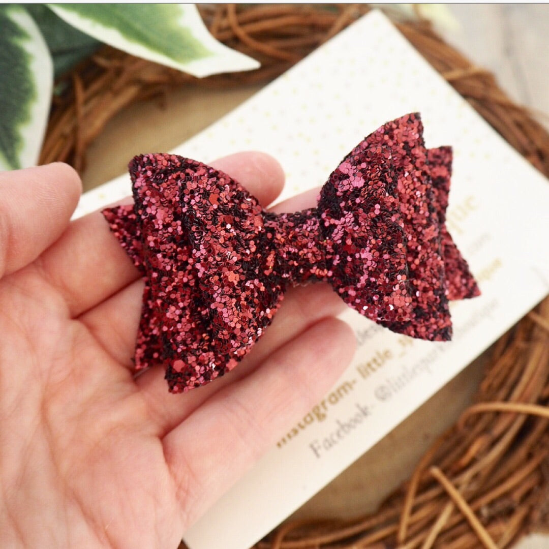 Burgundy Glitter Bow