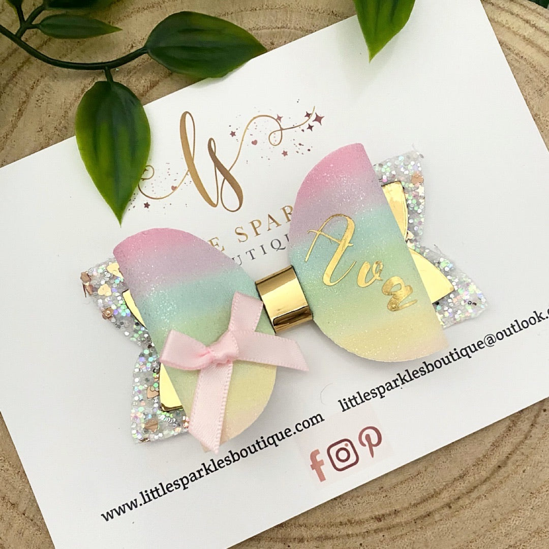 Rainbow Suede Personalised Bow