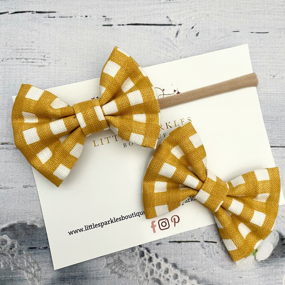 Gingham Mustard Fabric Pinch Bow