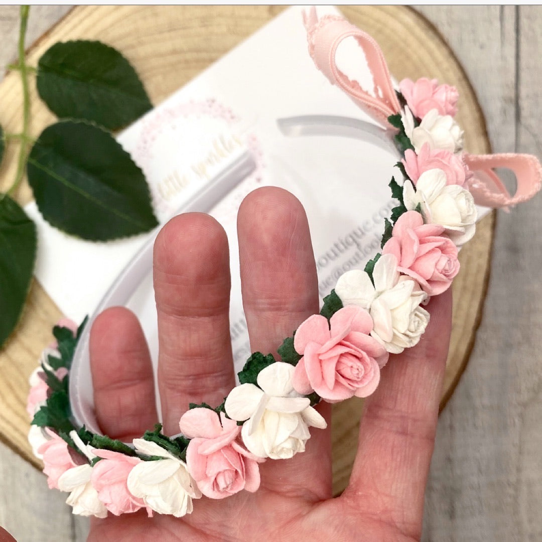 White And Pink Floral Alice Band