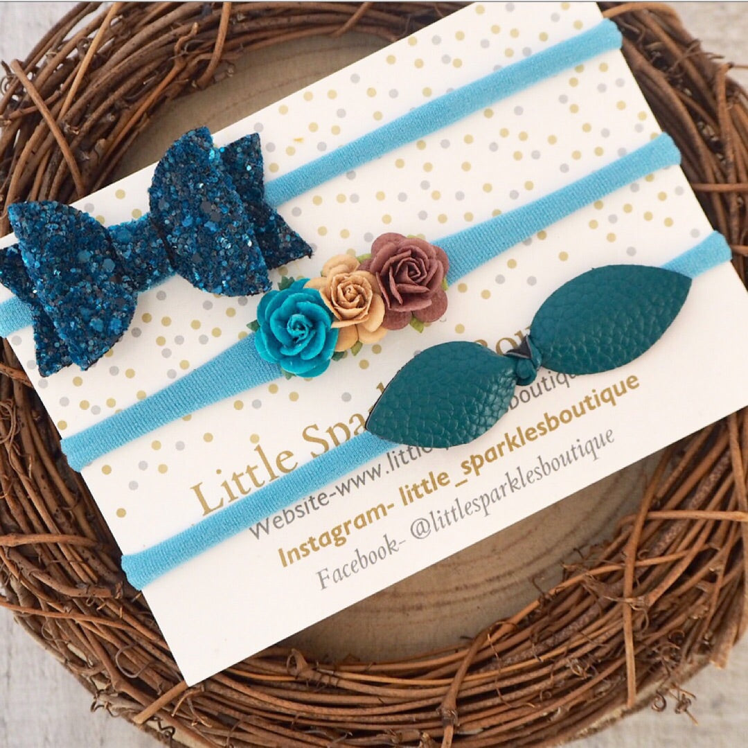 Teal Floral Bow Set