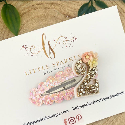 Large Peach Birthday Snap Clip (any number)
