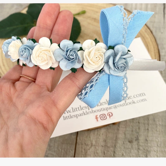 Baby Blue And White Floral Alice Band