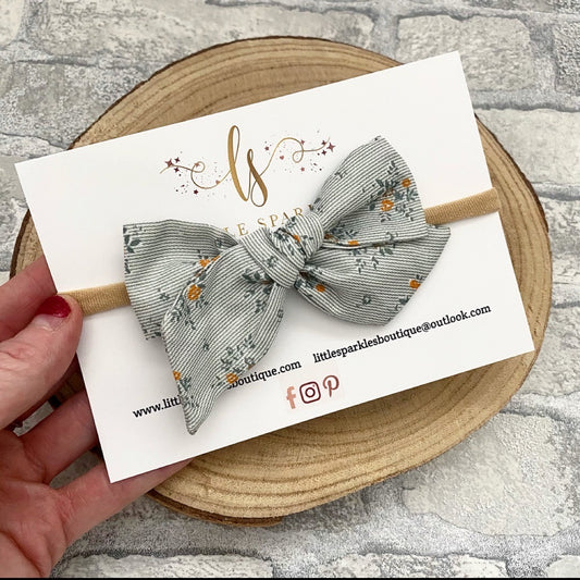 Pale Green Floral Tie Bow