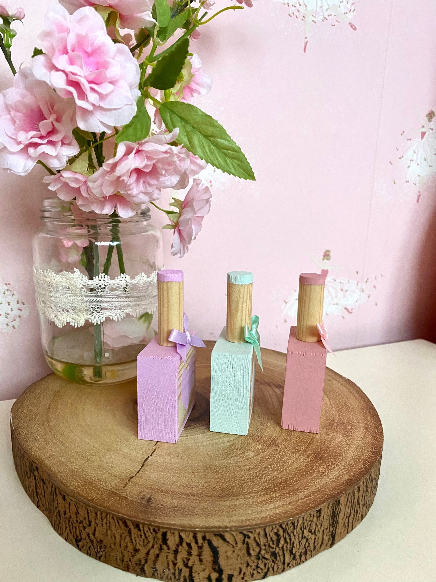 Set of 3 wooden nail polish ornament decor