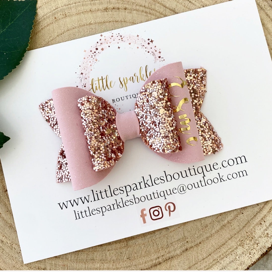 Pink And Rose Gold Personalised Bow