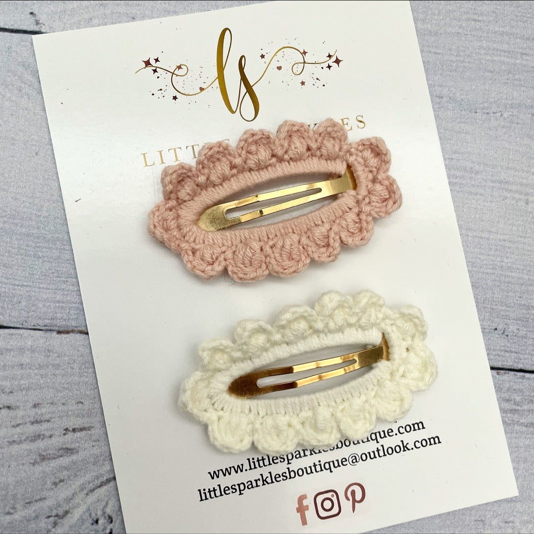 Pink And Cream Crochet Clip Set