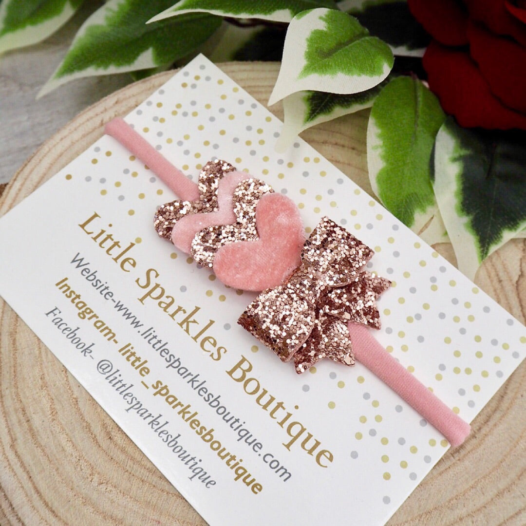 Pink And Rose Gold Heart Headband