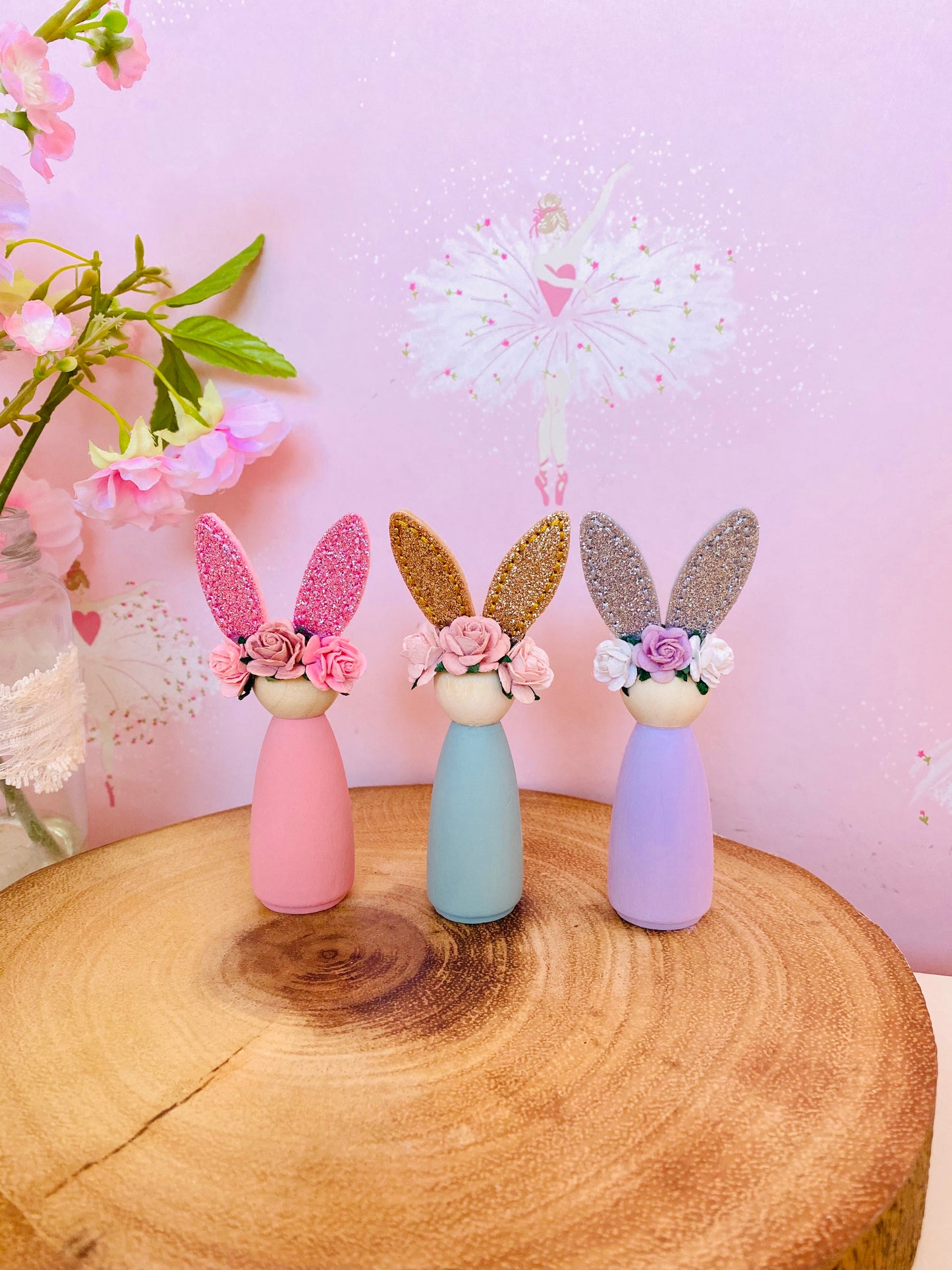 Set of 3 Bunny rabbit peg dolls