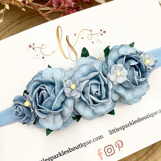 Large Blue Tea Flower Headband