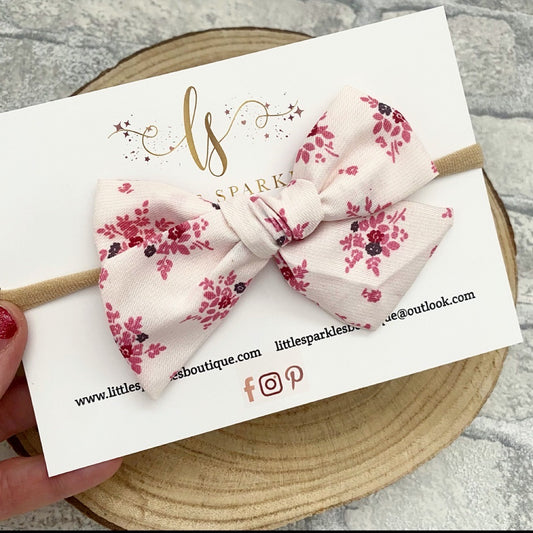 White And Pink Floral Tie Bow