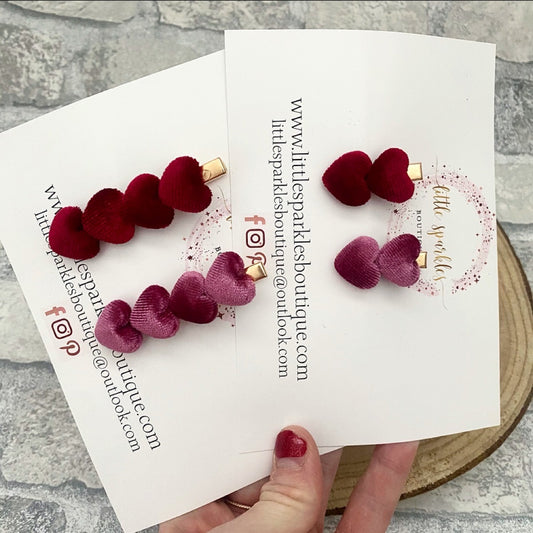 Velvet Red And Pink Heart Clip set