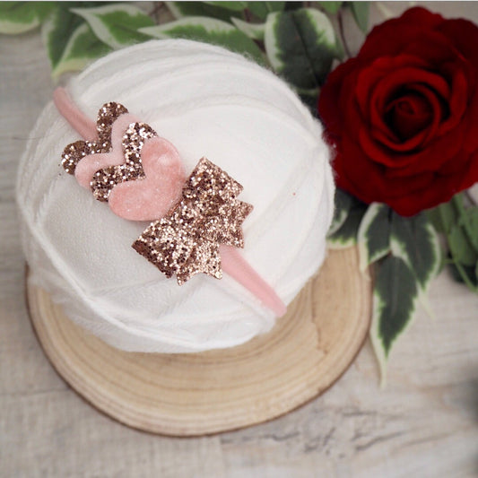 Pink And Rose Gold Heart Headband