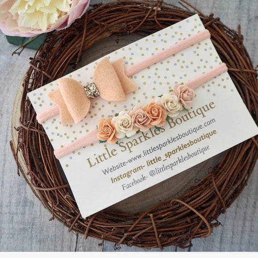 Peach Bow And Flower Bow Set