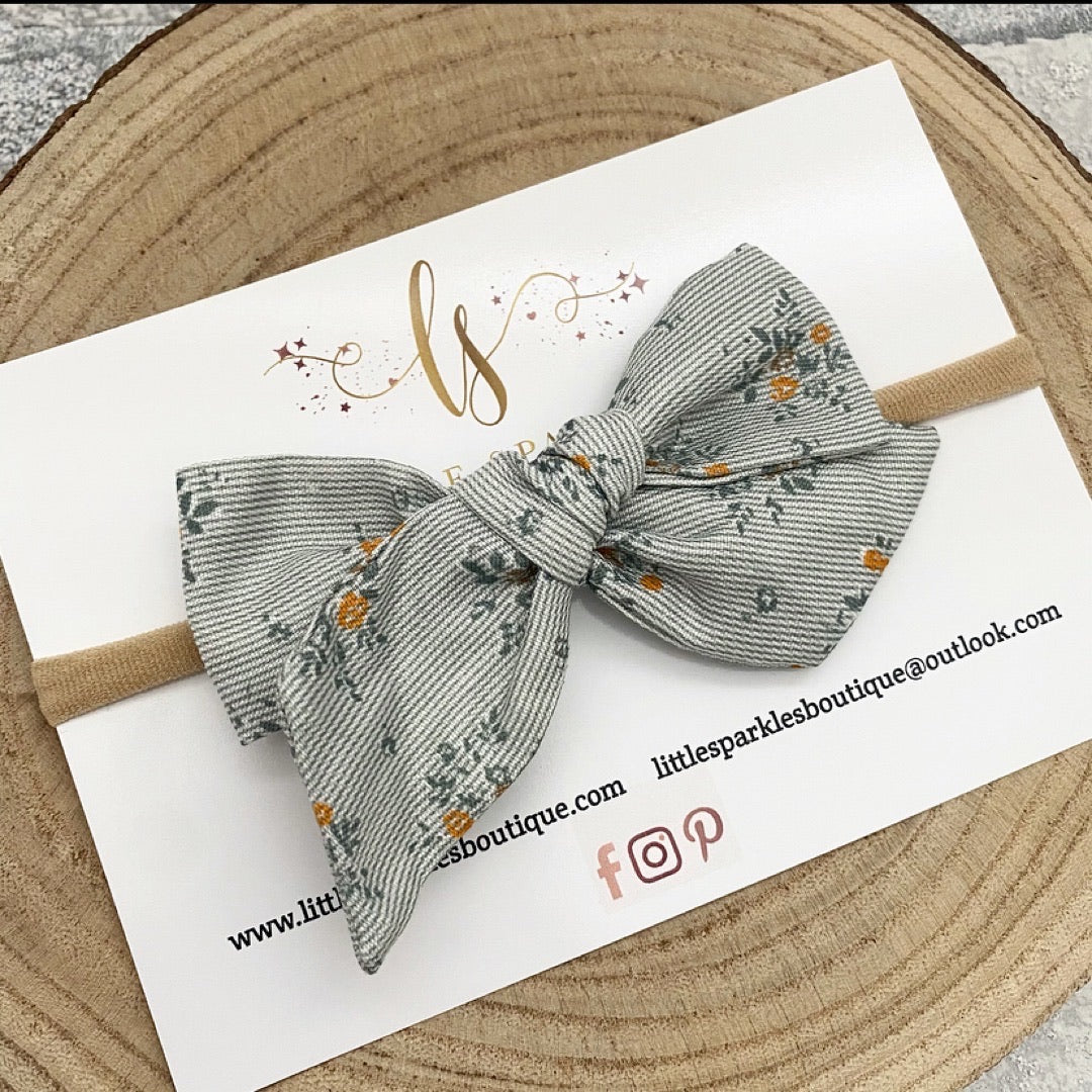 Pale Green Floral Tie Bow