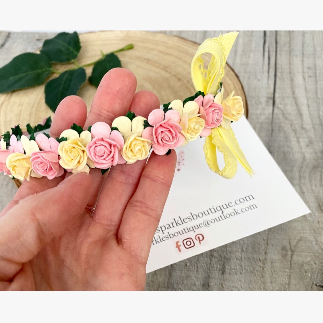 Lemon And Pink Floral Alice Band